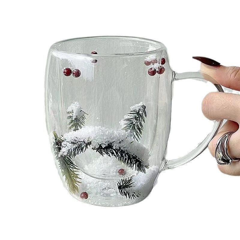 Heat resistant transparent cup - Christmas Snow Pine