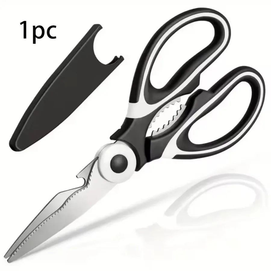 1/2 Multifunctional Kitchen Scissors Black, Wear-resistant and Sharp, Stainless Steel Food Scissors, Suitable for Duck Meat