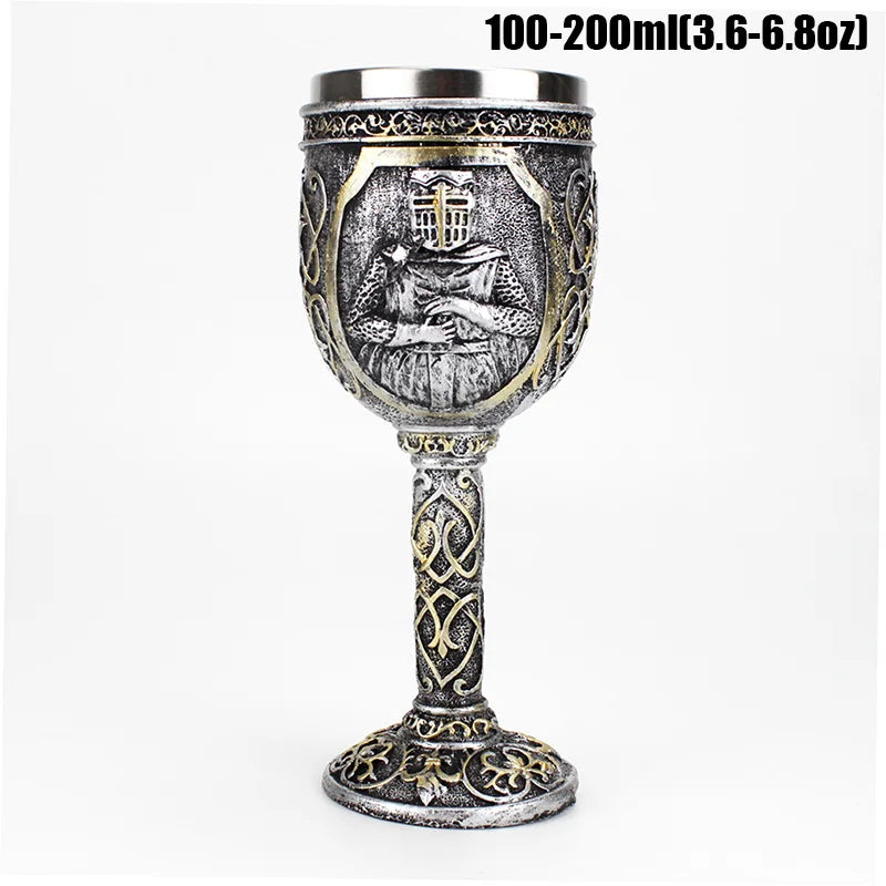 3D Knight Mug Wine Goblet BEST Birthday Halloween Father's Day Gift Resin Outer Stainless Steel Inwall Cool Retro Wine Glass