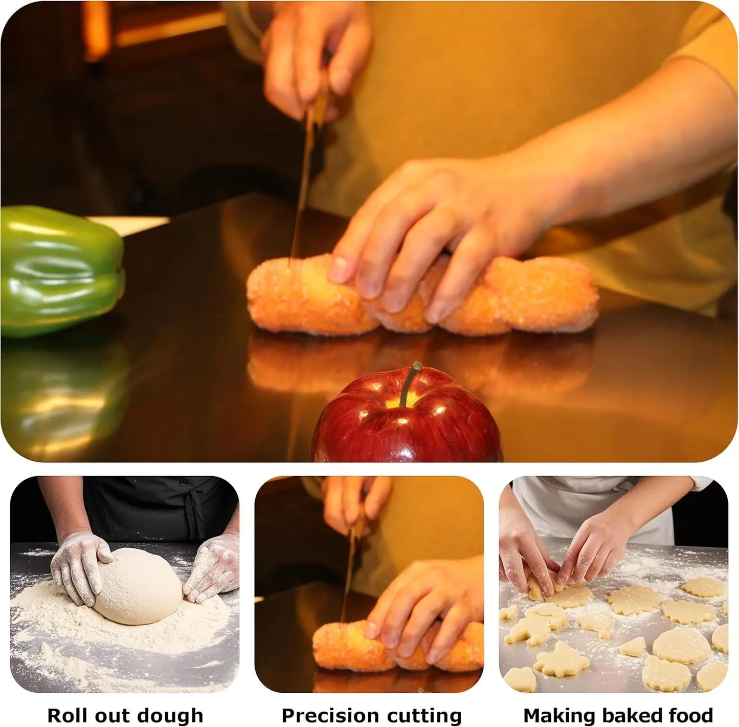 Large Stainless Steel Cutting Board 304 with Lid And Non-Slip Pad Kitchen Chopping Board for Meat Suitable for Countertop