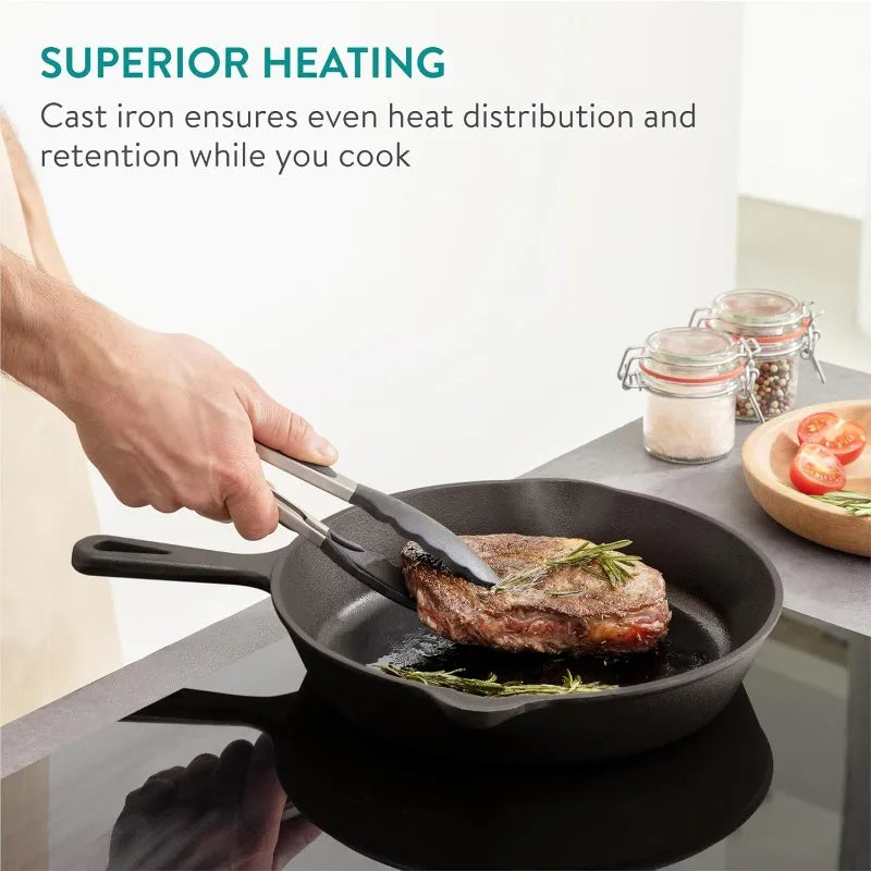 3pcs Cast Iron Skillet Set 5.9/7.8/9.8in Heavy Duty Frying Pans Nonstick Cookware Set for Frying Searing Baking Induction Ready