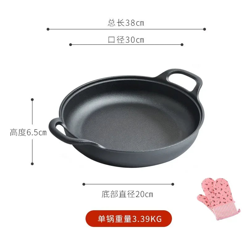 Thickened Cast Iron Skillet Non-coated Non-stick Pan for Household Use Gas And Induction Cooktop Compatible Pancake Skillet