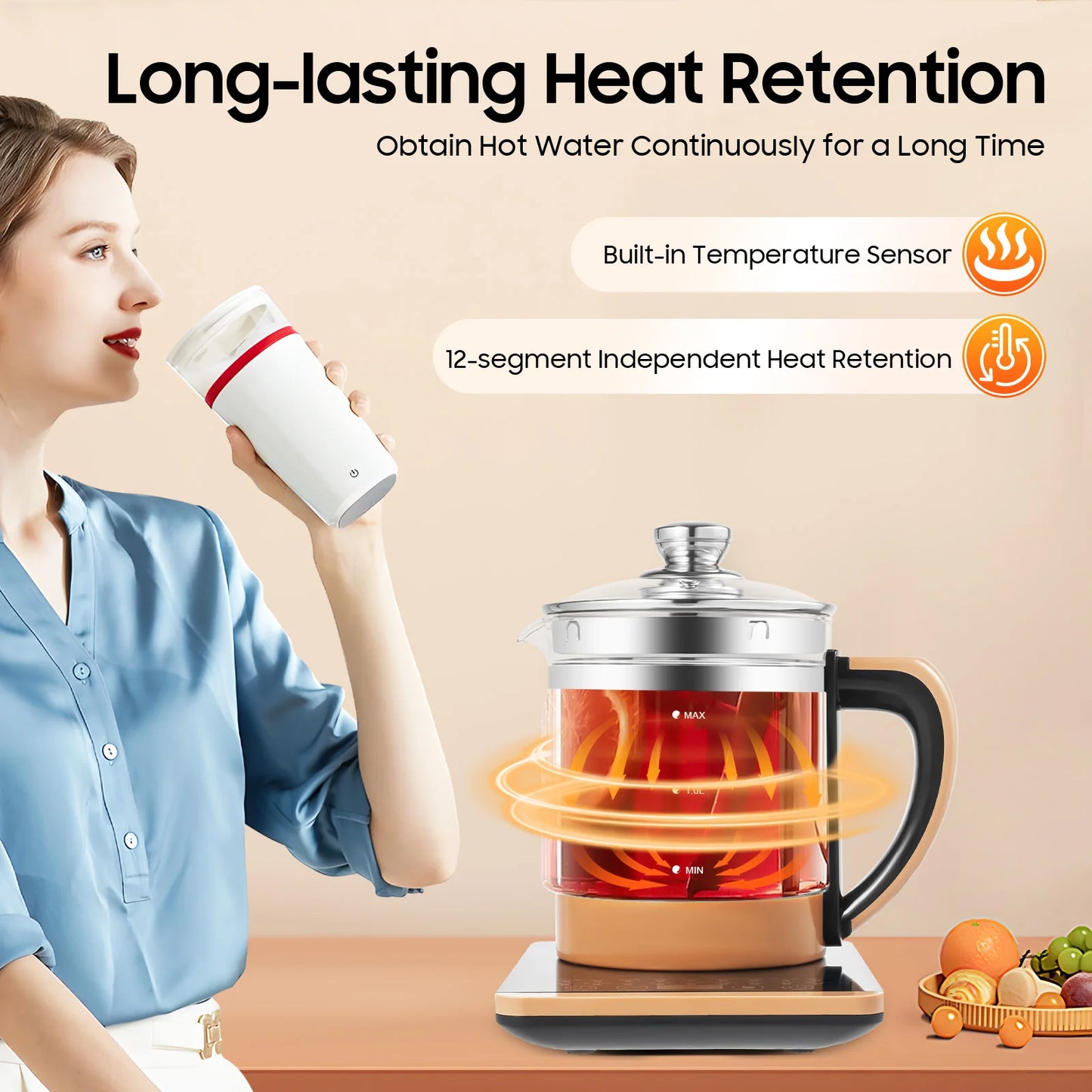 Multifunctional Electric Glass Kettle 1.8L with 18 Modes & Tea Strainer, 800W Smart Kettle,12 Temp Keep Warm for Coffee Tea Soup