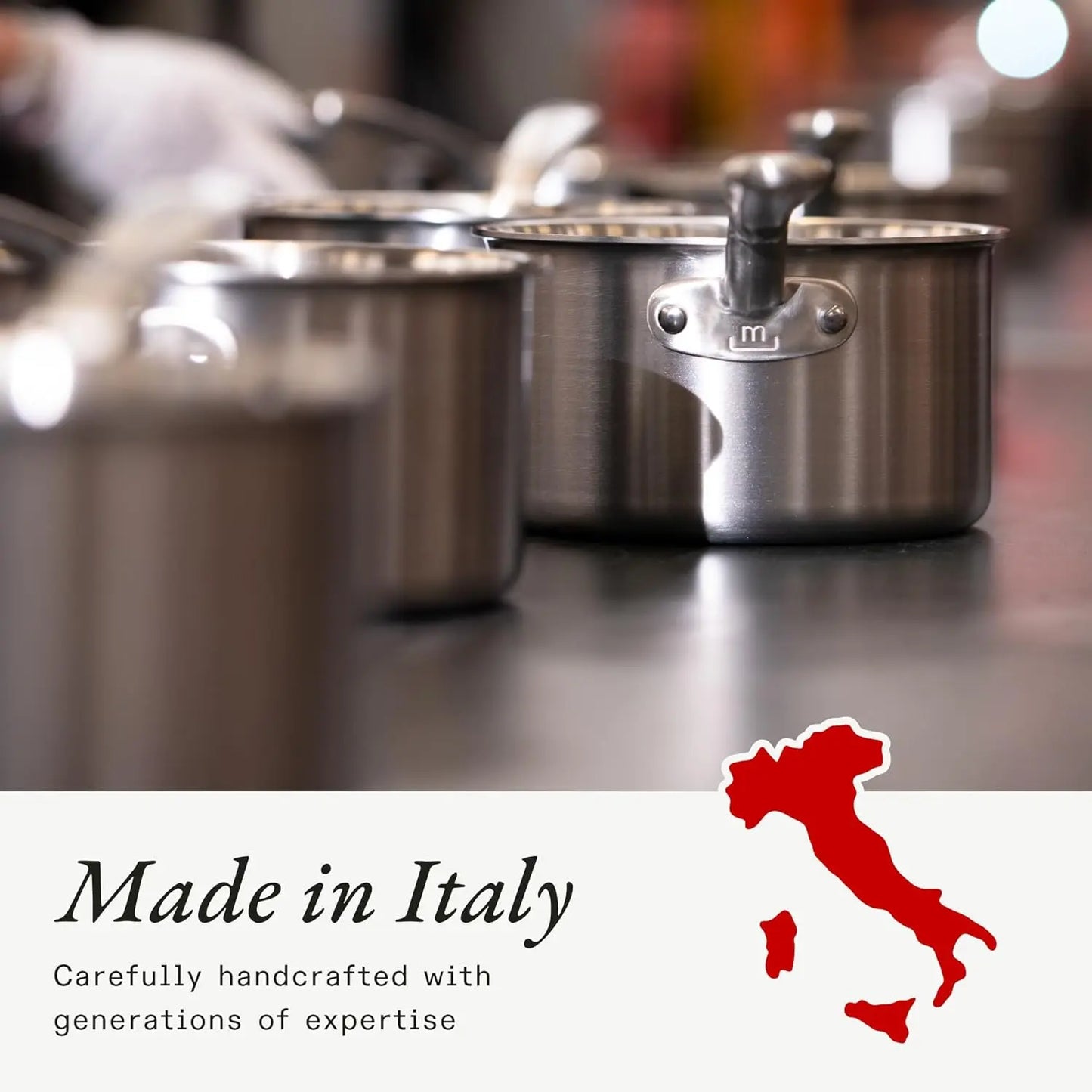 4 Quart Stainless Steel Saucepan with Lid, 5 Ply Clad, Induction Compatible, Crafted in Italy