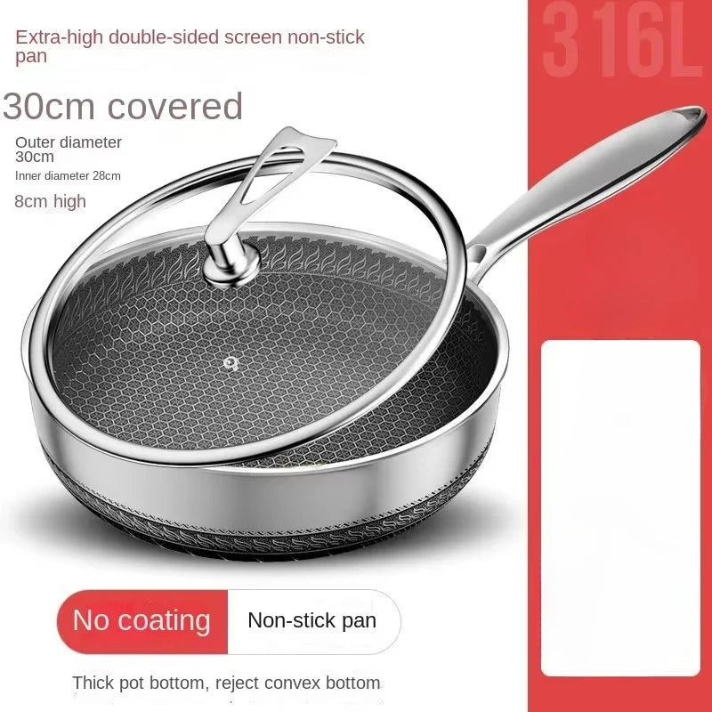 German 316L Stainless Steel Pan Honeycomb flat bottom Non-stick Skillet Frying Uncoated Induction Cooker Gas General Purpose