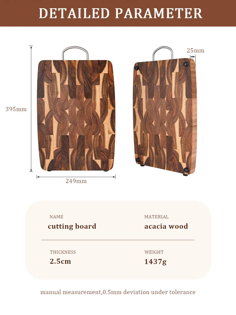 End Grain Butcher Block Premium Acacia Wood Cutting Board Chopping Board for Kitchen with Handle