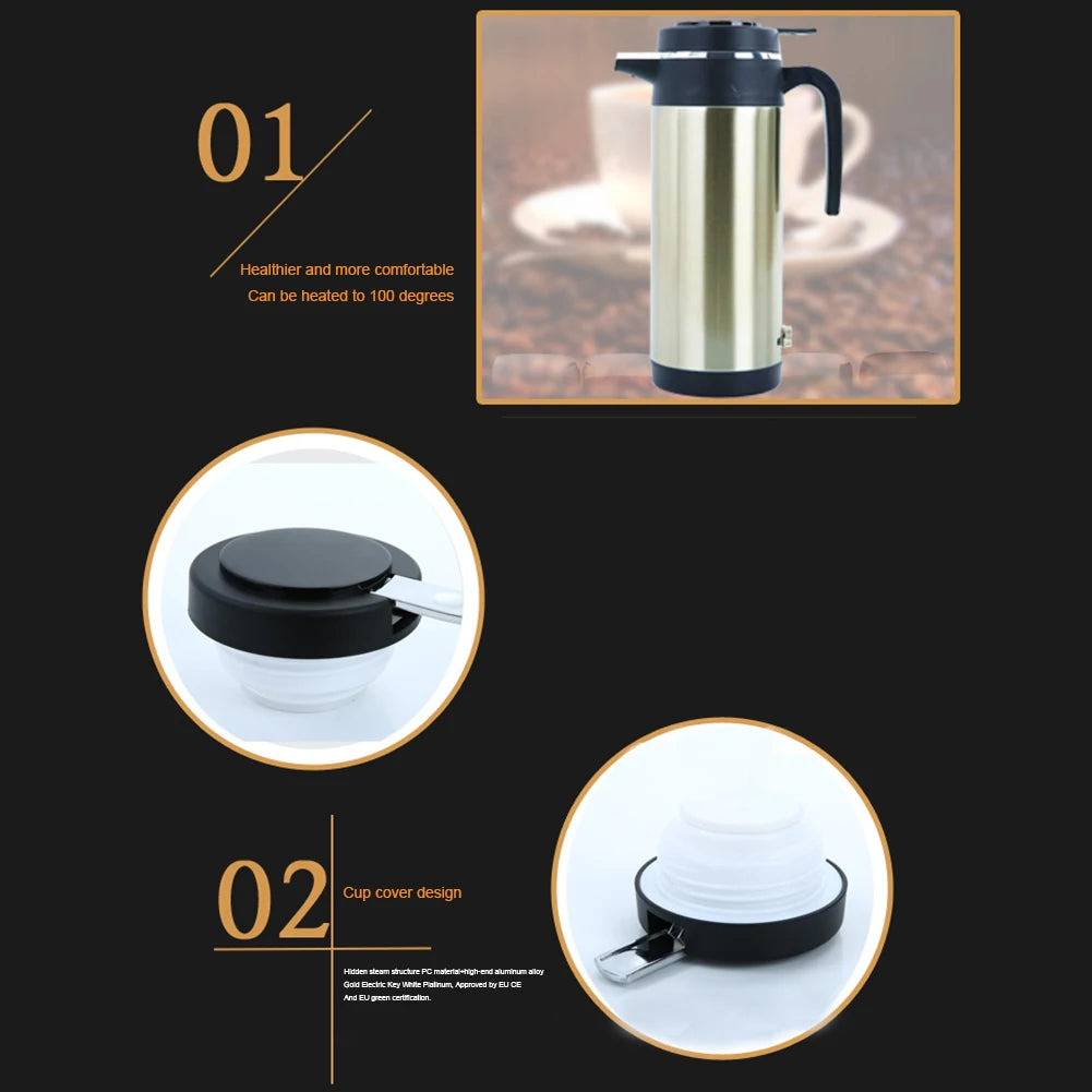 1200 ML Car Hot Kettle Portable Water Heater Large Capacity 12/24 V 120/240 W Fast Boiling for Coffee Tea Drinks for Travel Home