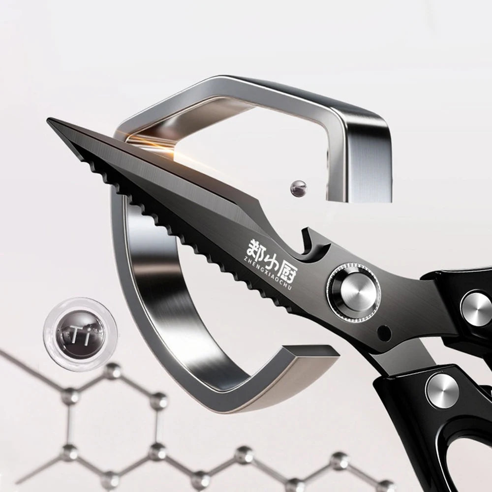 Multifunctional Kitchen Scissors Black Titanium Chicken Bone Scissors Food Scissors for Cutting Chicken, Duck and Goose Bones