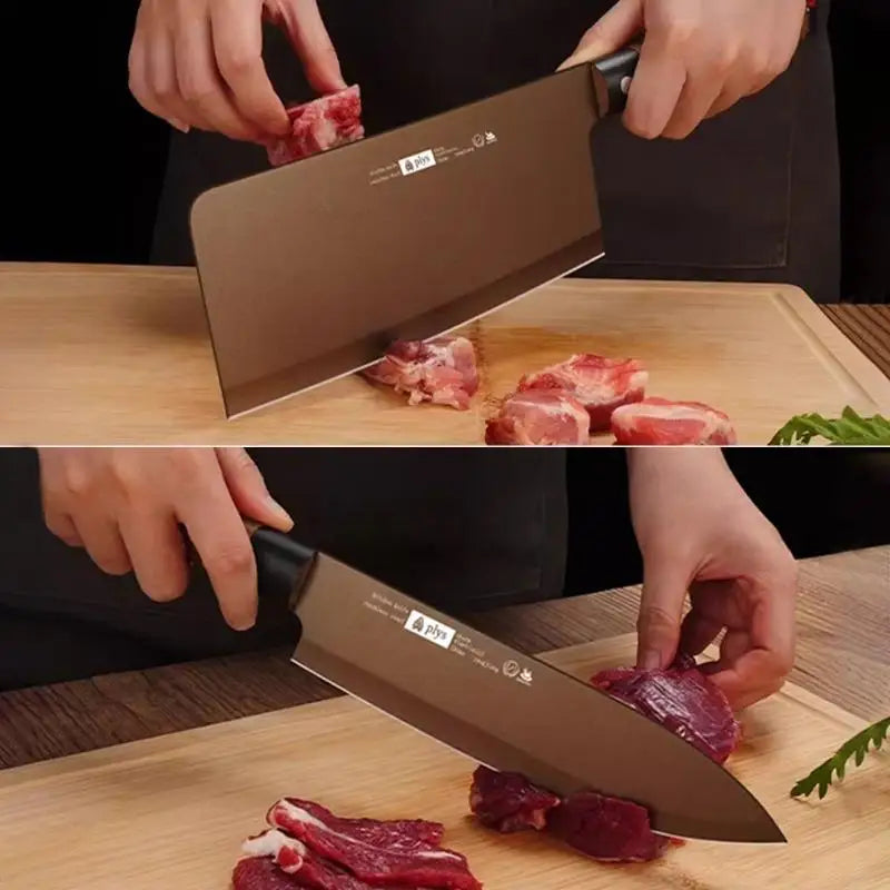 4-piece Commercial wood grain Titanium kitchen knife set, sharp meat cutter, multi-purpose slslice knife, chef BBQ knife se