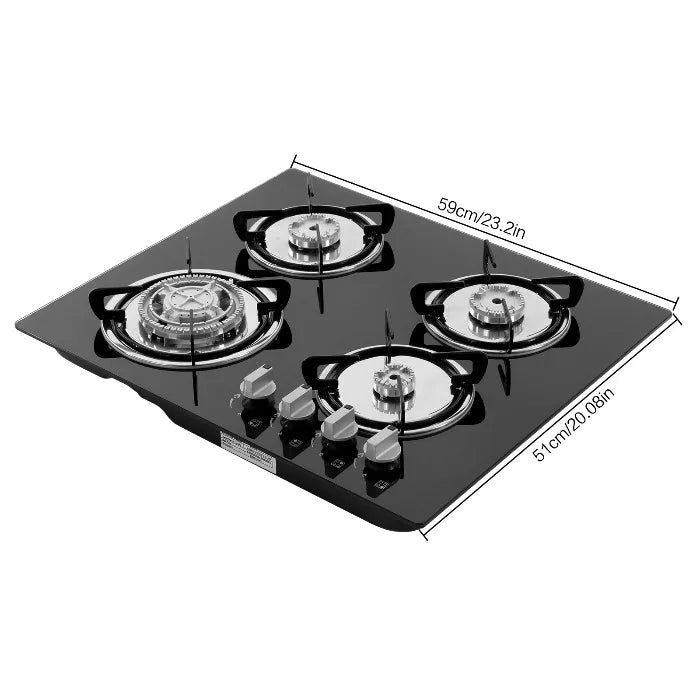Built-in 4-Burner Gas Cooktop – Natural Gas Stove with Tempered Glass & Electronic Ignition, Countertop Insert