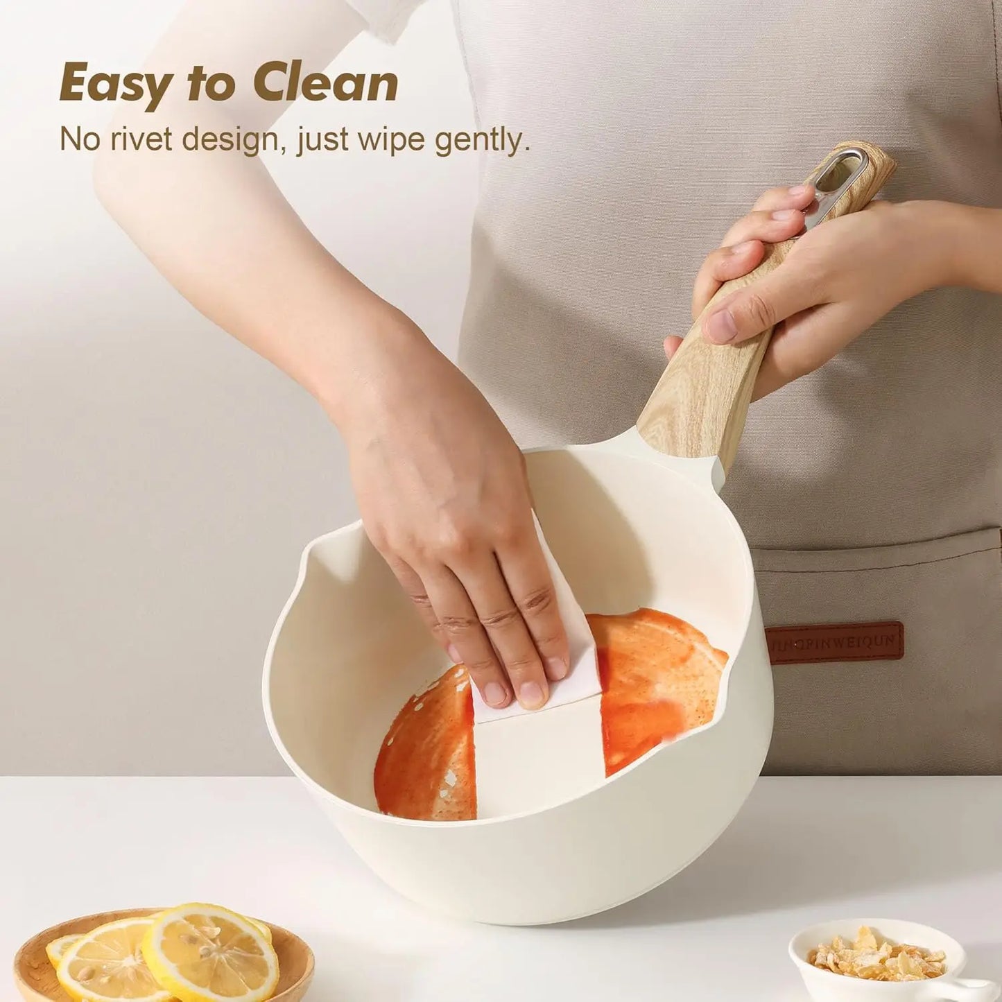 1.5 & 2.5 Quart Ceramic Sauce Pan Set with Lids, Nonstick Pour Spout Pots, Induction Compatible, PFOA/PTFE/PFAS Free