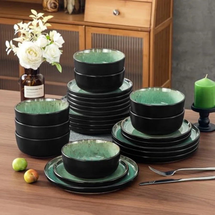 Plates and Bowls Sets 24 Pieces Stoneware Dinnerware Sets for 8 Kitchen Dish Set Microwave and Dishwasher Safe Ceramic Dishware