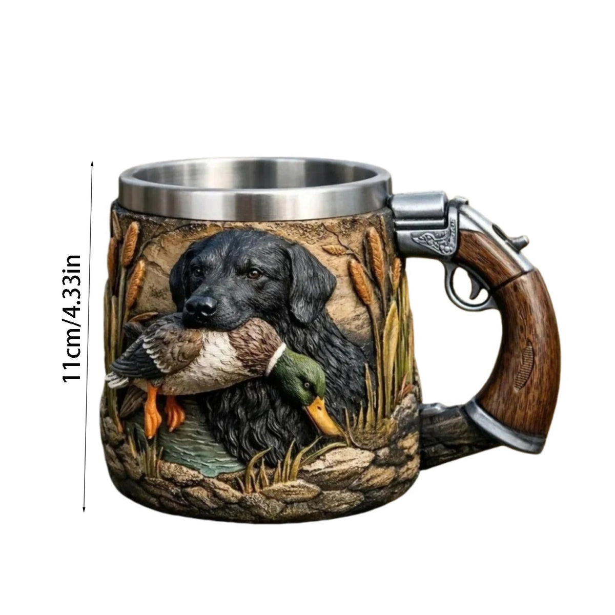 Stainless Resin Hunter Mug 3D Embossed Outdoor Sports Coffee Tea Cup Gift for Men Women Camping Fishing Daily Use Drinking Mug