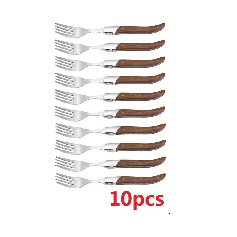 2/4/6/10pcs 8.25inch Laguiole Steak Knives Wood Cutlery Tableware Korean Japanese Dinnerware Rose Wooden Handle Dinner Forks