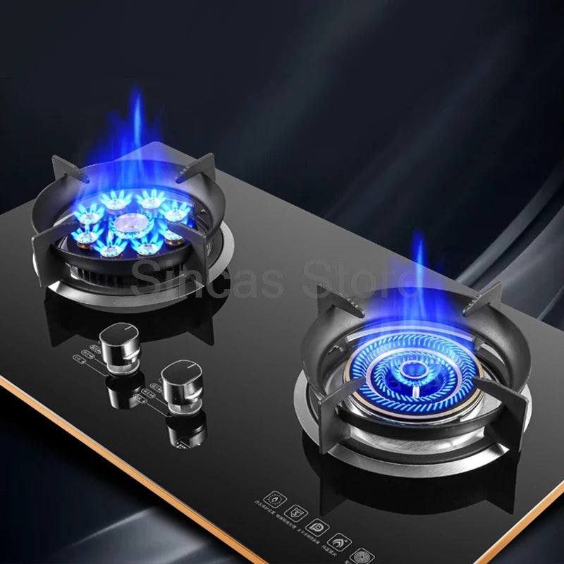 Two-burner Gas Stove Desktop Fierce Fire Kitchen Gas Stove Dual Stove Embedded Nature Gas/LPG Timing Stove Dual-Use Gas Cooker