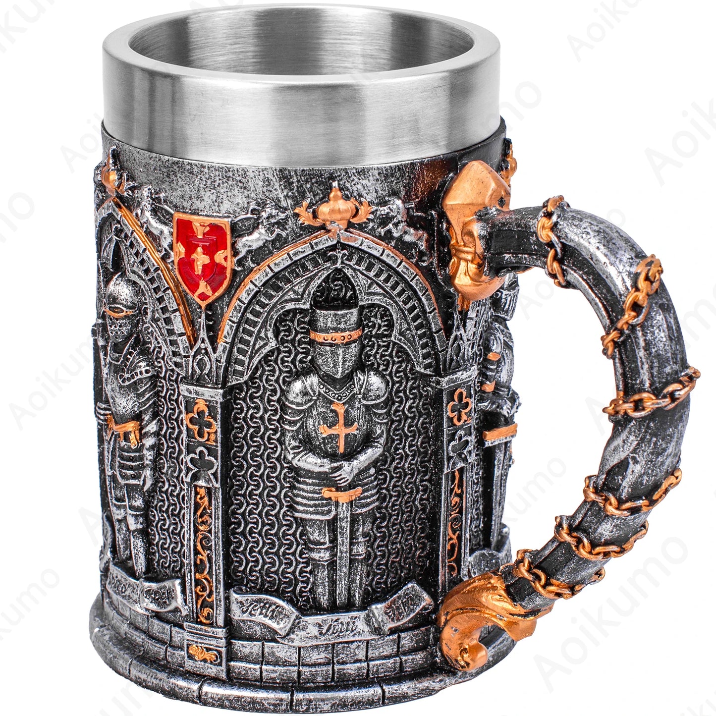 The Vow English Armoured Knight Latin Oath Beer Mug Tankard Stein 304 Stainless Steel Armoured Glove Chalice Goblet Wine Glass