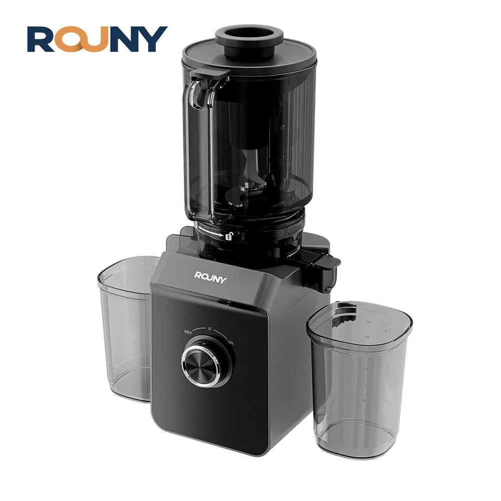ROUNY Cold Press Extractor with Filter-Free, Easy Clean Electric Fruit Slow Juicer Machine with 130mm Large Feed Caliber, Black