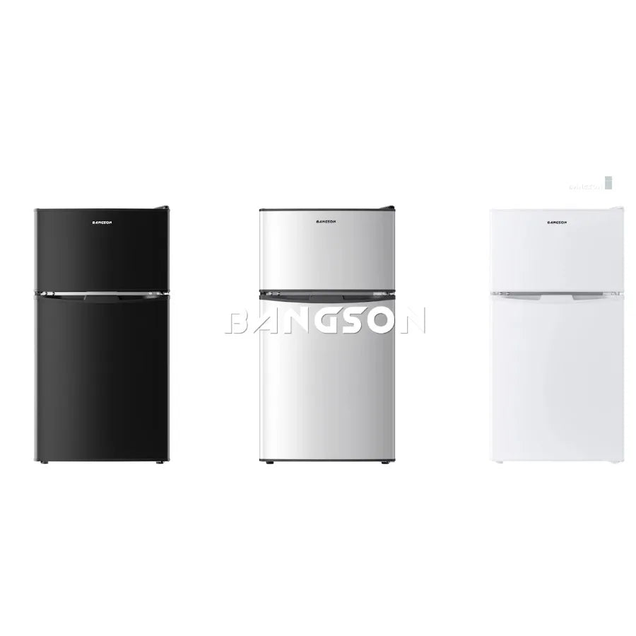 Mini fridge with freezer for bedroom, office, dorm, apartment, garage, RV; black and silver finish; quiet compact design with a
