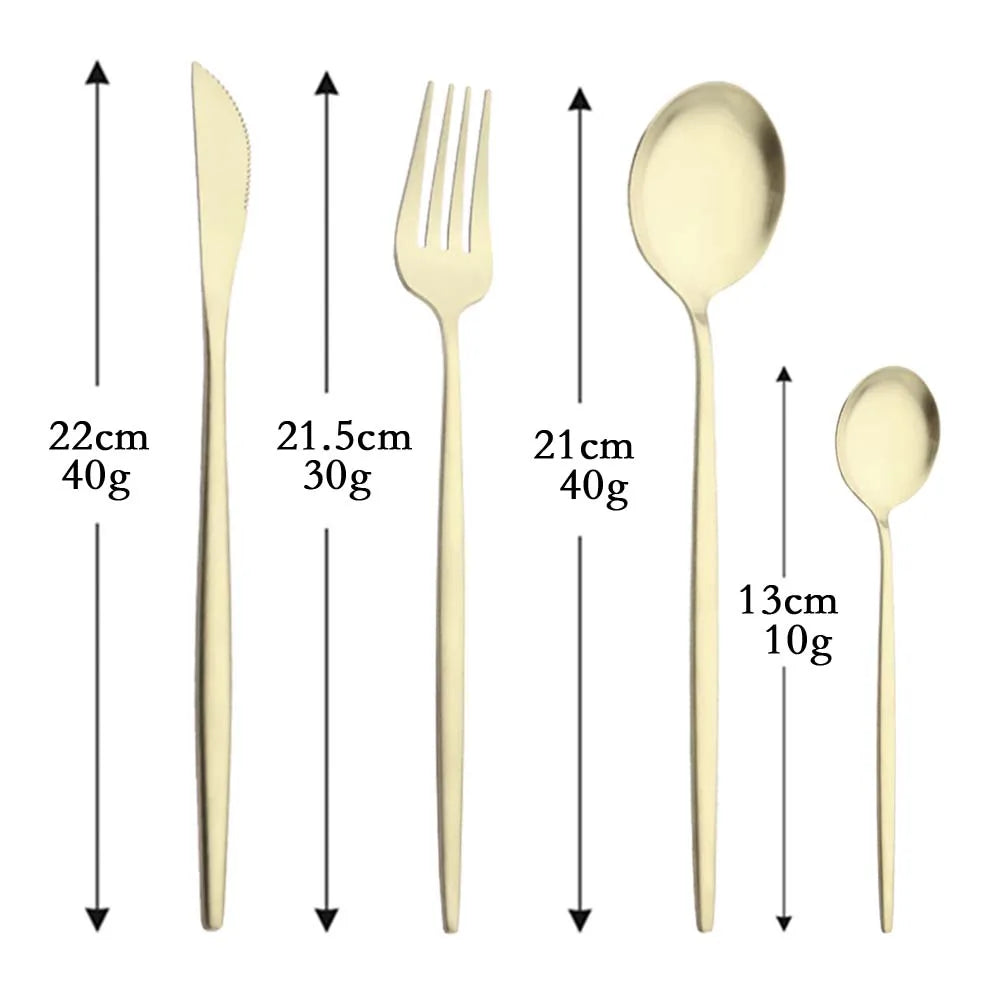 4Pcs black Gold Matte Cutlery Set Stainless Steel Dinnerware Silverware Flatware Set Home Knife Fork Spoon Picnic Tableware Set