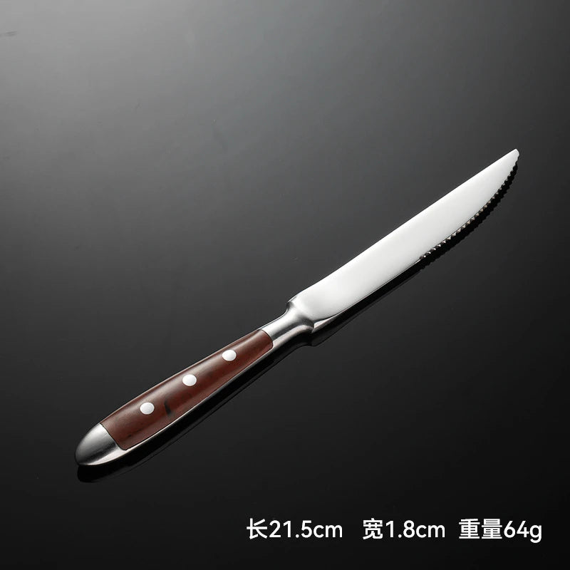 6-piece stainless steel tableware set, including knife fork and spoon set, kitchen knife and dining utensils such as steak knife