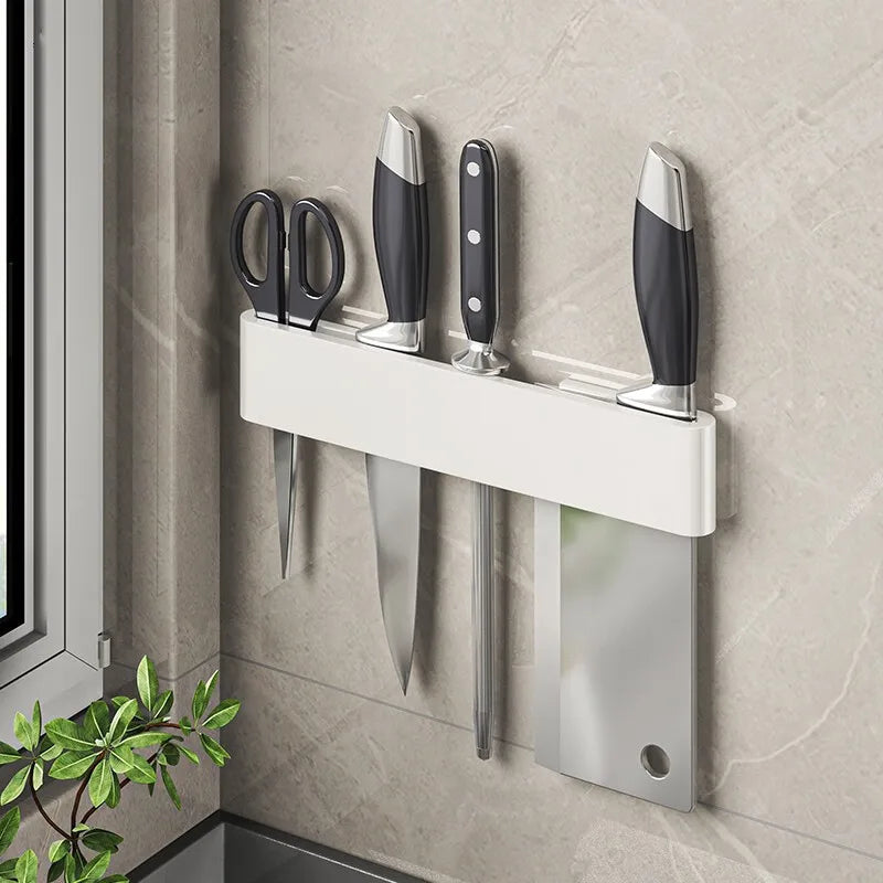 Wall-Mounted Kitchen Knife Holder No Punching Stainless Steel Storage Rack for Home Use 304 Steel Knife Insertion Rack