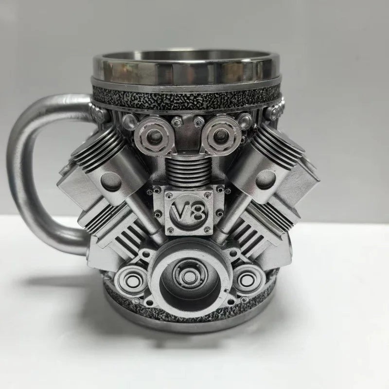 Stainless Steel Cup V8 & V6, V6 V8 Engines Design Mug, Durable & Stylish Rust-Proof 15oz Coffee Mug Perfect for Car Enthusiasts