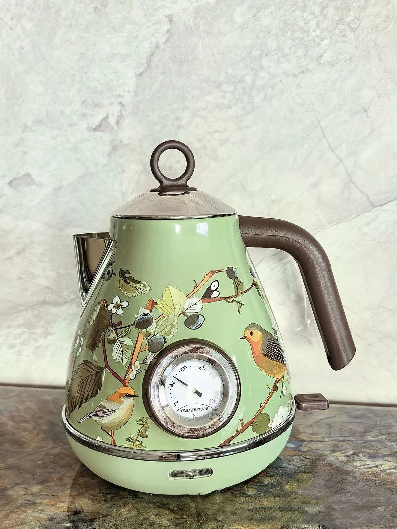 220V Retro Home Electric Kettle 304 Stainless Steel Quick Boiling Kettle Teapot Auto Power Off With Temperature Display 1.7L