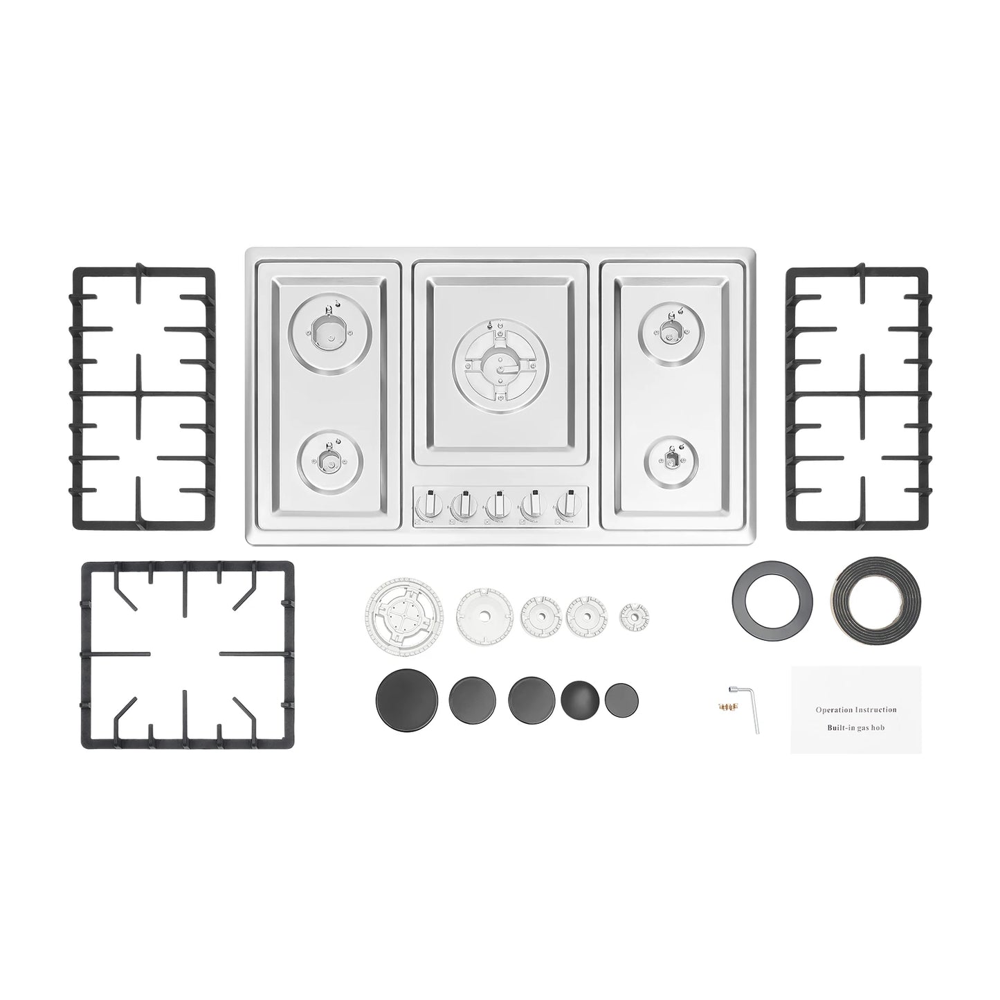 5-Burner Natural Gas Cooktop Drop-In Fierce Fire Kitchen Gas Stove with Flame Failure Protection Stainless Steel Gas Stove