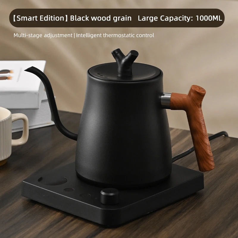1L 1000W Gooseneck Electric Kettle Smart Teapot with Temperature Control for Precision Hand Brew Coffee Pouring Pot