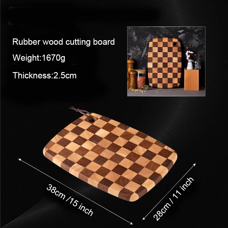 Checkerboard Rubberwood Cutting Board household chopping board kitchen auxiliary food board fruit solid wood case plat