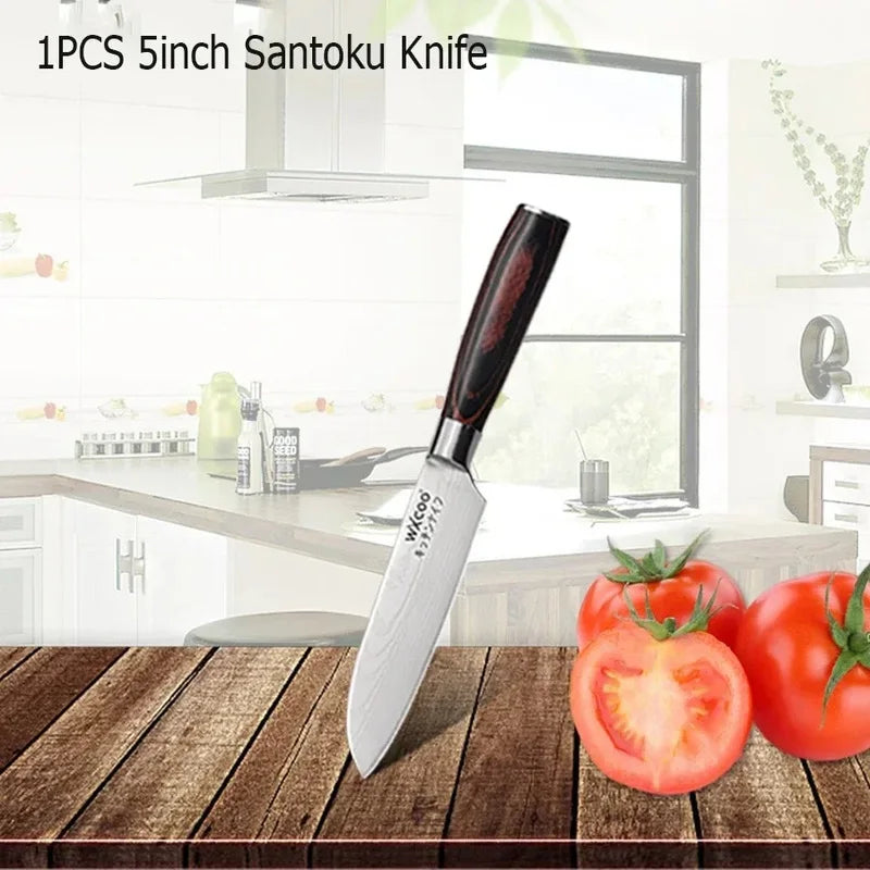 WXCOO Professional Chef Knife Damascus Japanese Stainless Steel Kitchen Boning Knives Set with Roll Canvas Bag