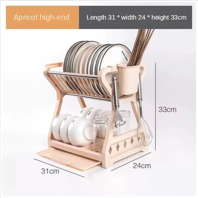 Dish Drainer Dish Drying Rack Kitchen Storage Double Layer Dish Drainer Shelf Knife Fork Container Holder Cutting Board Stand