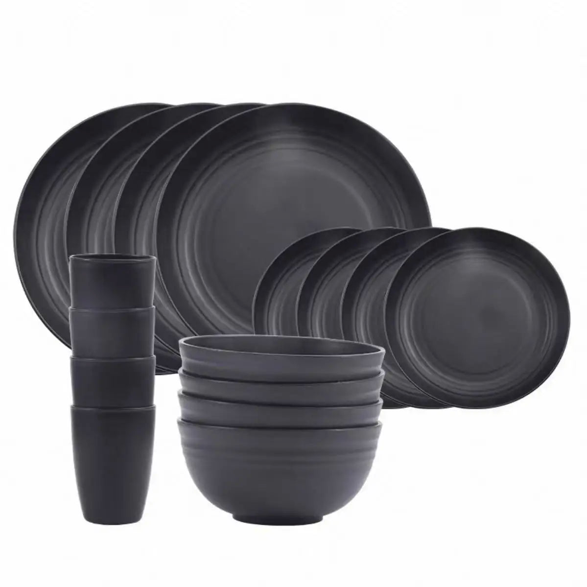 16-Piece Plastic Tableware Set with 4 Big Plates 4 Small Plates 4 Mugs 4 Bowls for Outdoor Picnics Camping Picnics