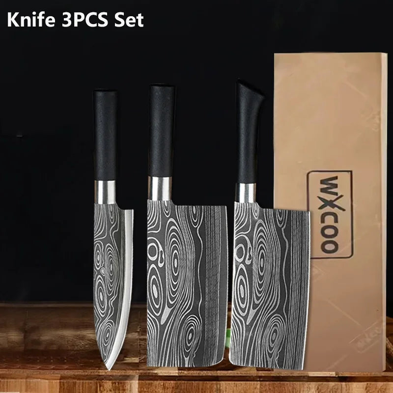 WXCOO Stainless Steel Durable Chef Knife Set Meat Cleaver Fruit Slicing Handmade Forged Kitchen Knife Butcher Knife Scissor