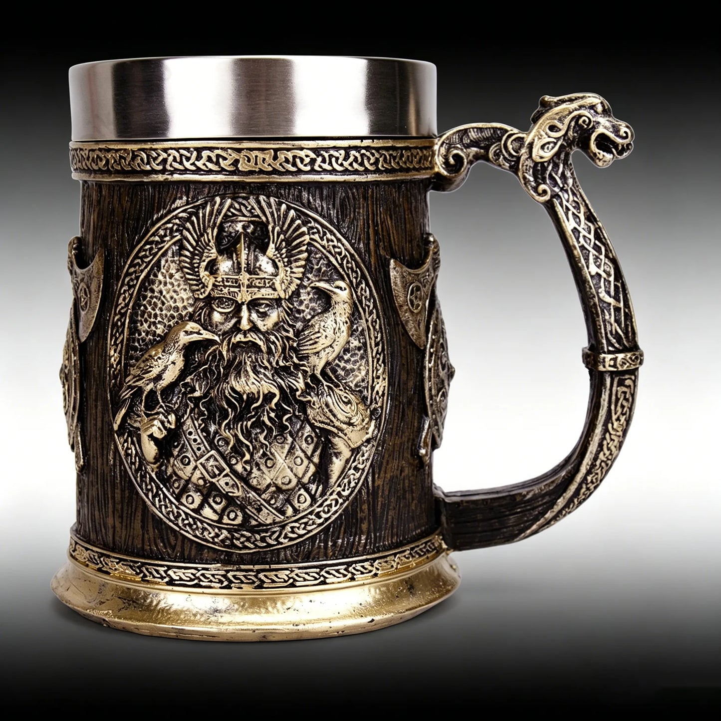 Norse Mythology Odin Thor Mug Tankard 304 Stainless Steel Resin 3D Retro Beer Stein Birthday God of War Lover Gift 600ml 20 oz