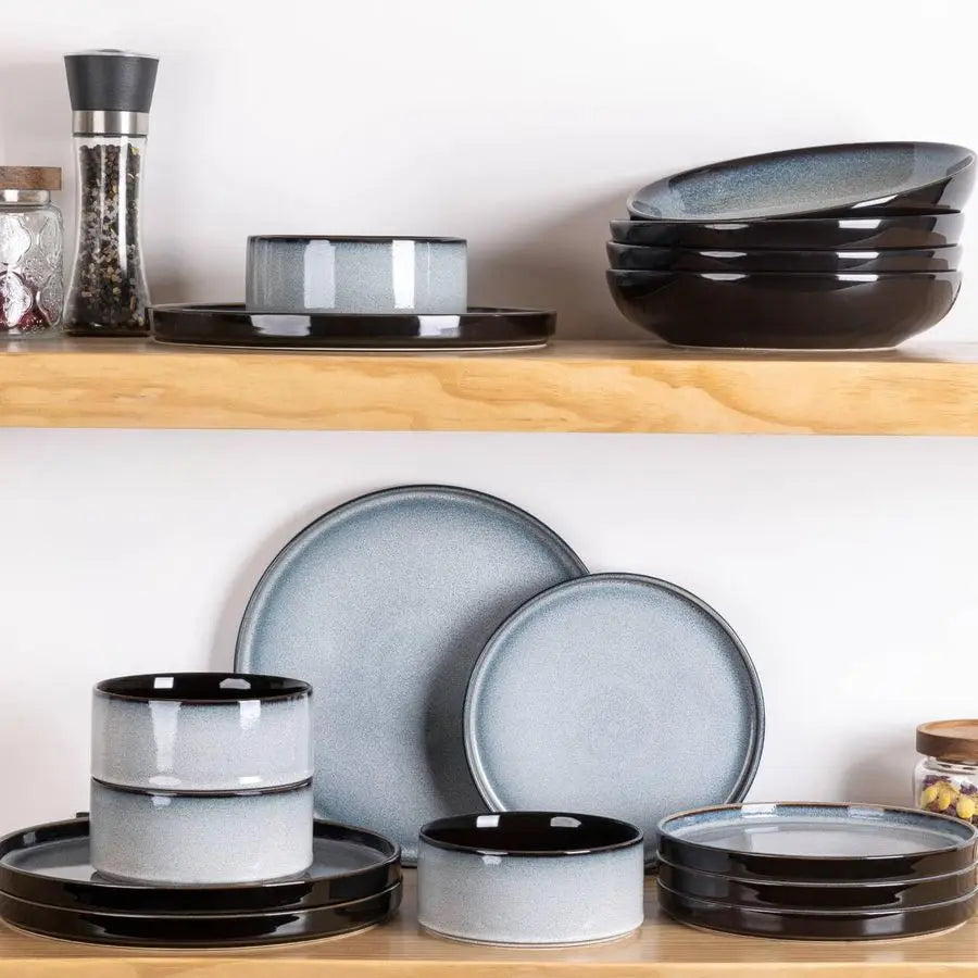 Ceramic Dinnerware Sets for 4,Round Reactive Glaze Ceramic Plates and Bowls Set Dishwasher amp Microwave Safe Dishes Set,Service