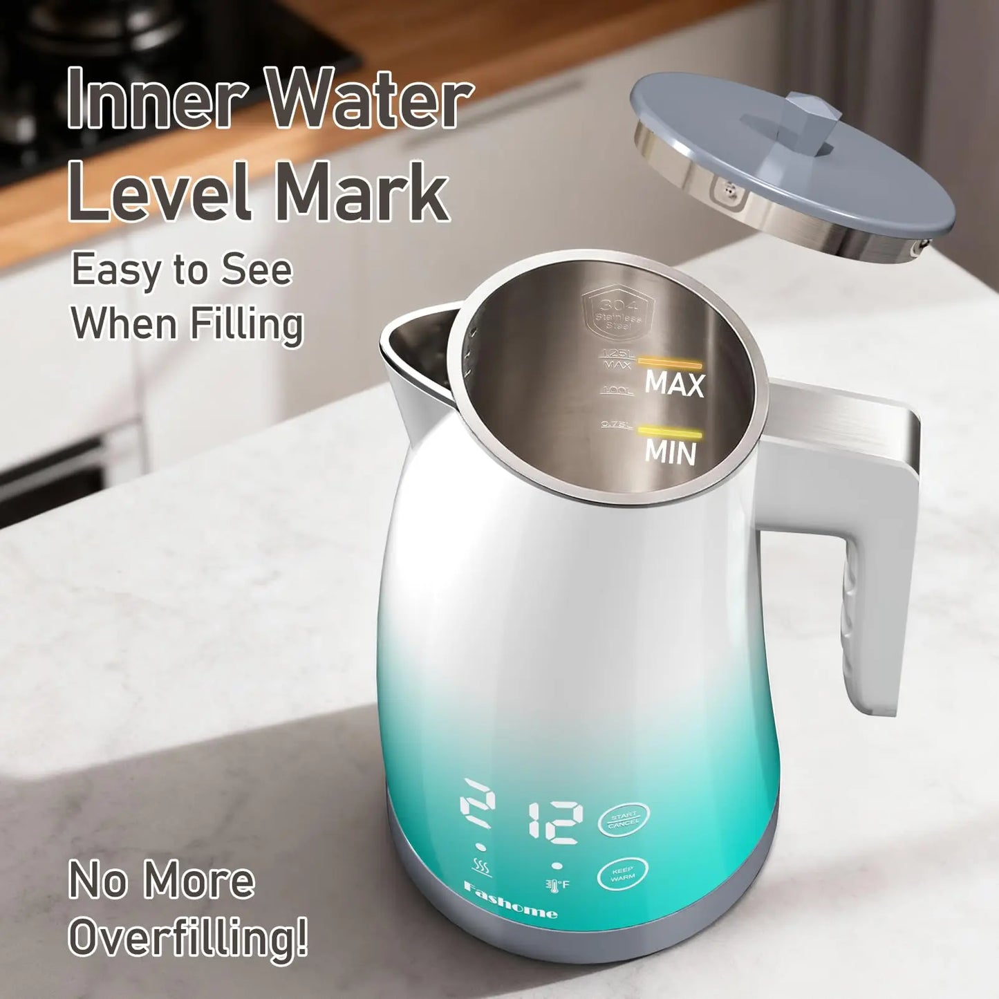 Electric Kettle Temperature Control, 1.25L Electric Tea Kettle, 2 H Keep Warm Hot Water Boiler with 5 Presets, LED Screen Electric Kettles for Boiling Water, Boil-Dry Protection
