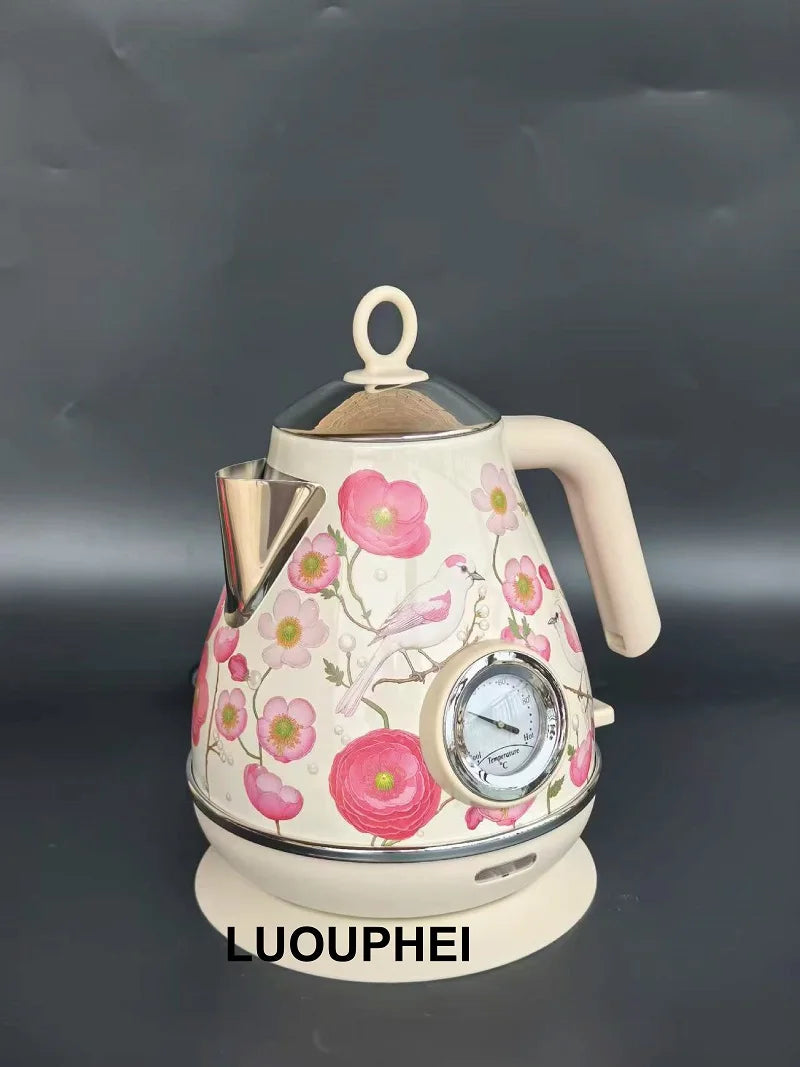 1.7L Retro Printed Paint Electric Kettle 1850W Auto Power Off 304 Stainless Steel Boiling kettle With Temperature Display Teapot