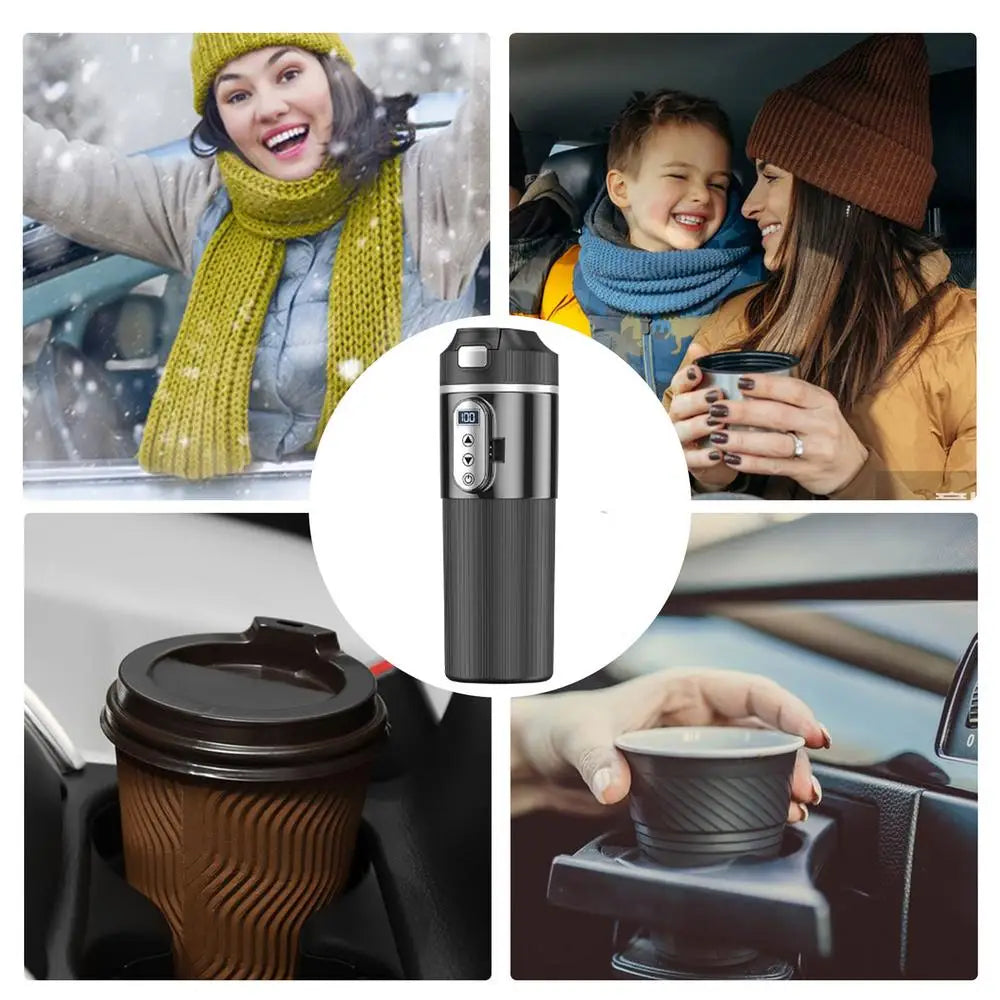 450ML Heated Coffee Mug 12/24V Stainless Steel Car Heating Cup Electric Kettle Water Warmer Bottle LCD Display Heat Preservation