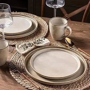 Ceramic Dinnerware Sets for 6, 18 Pieces Stoneware Plates and Bowls Sets, Scratch Resistant Dishes Reactive Glaze-Cappuccino
