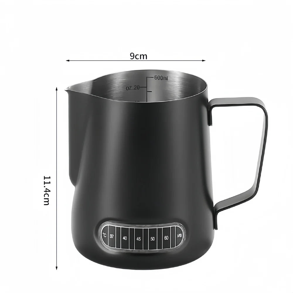Coffee Milk Frother Jug Temperature Sensing Patch Stainless Steel Accurate Scale Volume Control Advanced Professional CoffeeTool