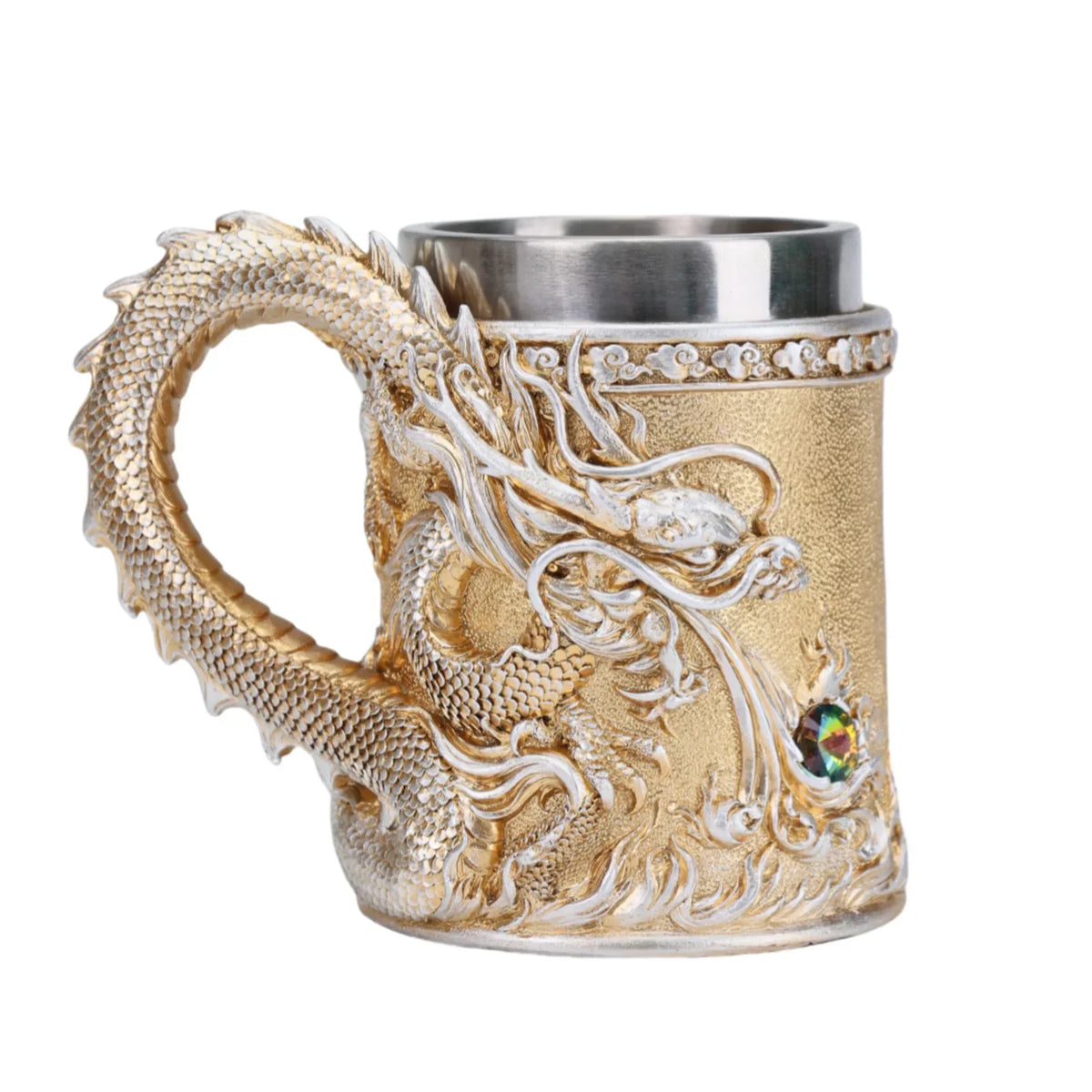 600ML Golden Copper Dragon Beer Resin Tankard 304 Stainless Steel Medieval Tea Cup Coffee Beer Mug Copper Color New Party Bar