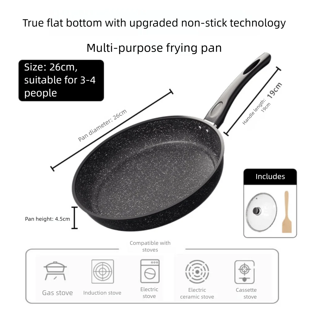 22/24/26/28cm Steak Frying Pan with Glass Lid Stone Skillet Cookware Muliti-Purpose NonStick Kitchen Cooking Tools
