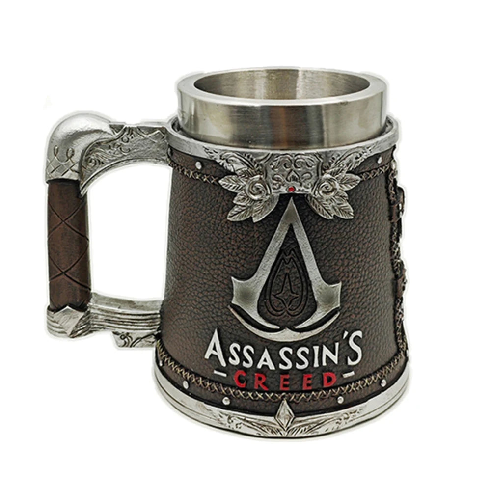 Assassins Creed Valhalla Viking Game Tankard Stainless Steel Liner Resin Coffee Mug Norse Warrior Stein Tankard for Gamer Gift
