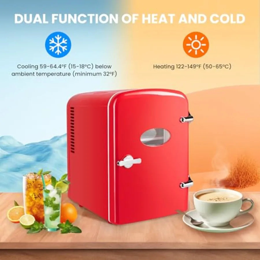 Portable Mini Fridge, 4 Liter 6 Can Cooler and Warmer Compact Refrigerators, with Observation Window, 100% Freon-Free and Eco F
