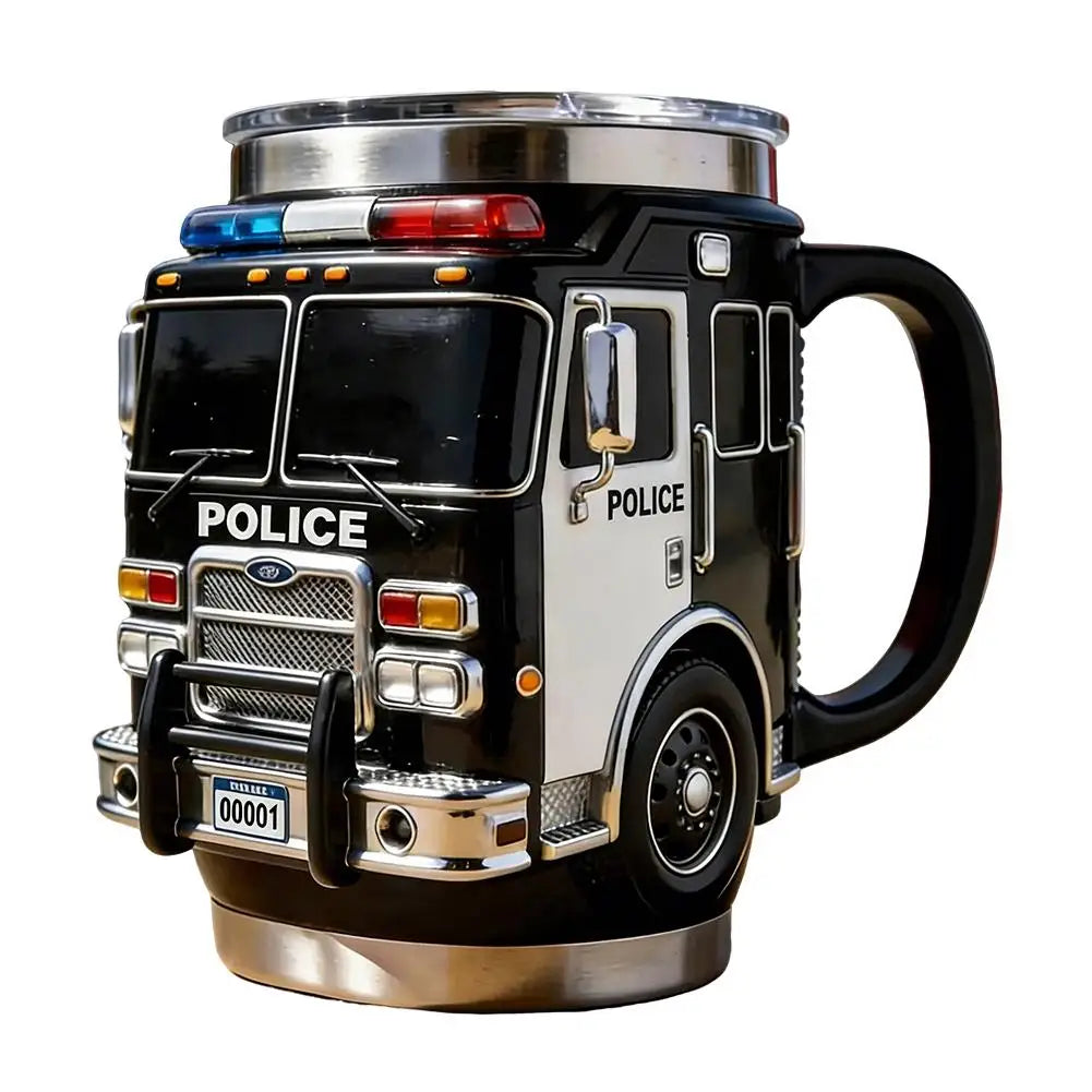 Fire Rescue Coffee Mug, Retro 3D Fire Truck Coffee Mug, Personalized Stainless Steel Wall Insulation Mug New Year Gifts for Mens
