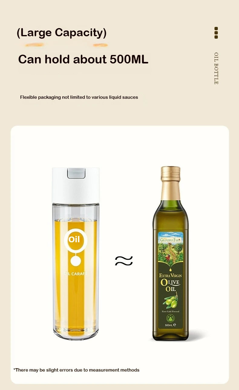 Transparent Glass Olive Oil Bottle Leak Proof Kitchen Seasoning Soy Sauce Vinegar Multifunctional Durable Storage Bottle 500ml