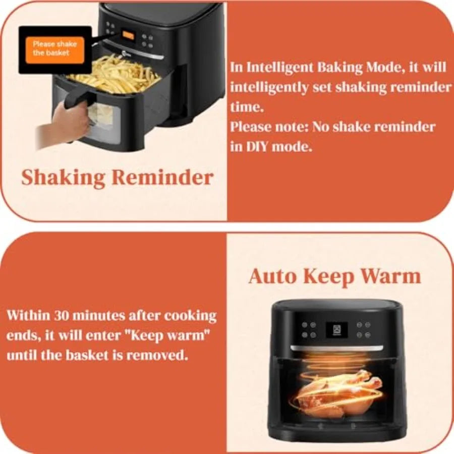 XXL Family Size 8.5QT Air Fryer with AI Camera, Stainless Steel Black, Auto-Recipe Selection Time Adjustment for Steak, Wings,