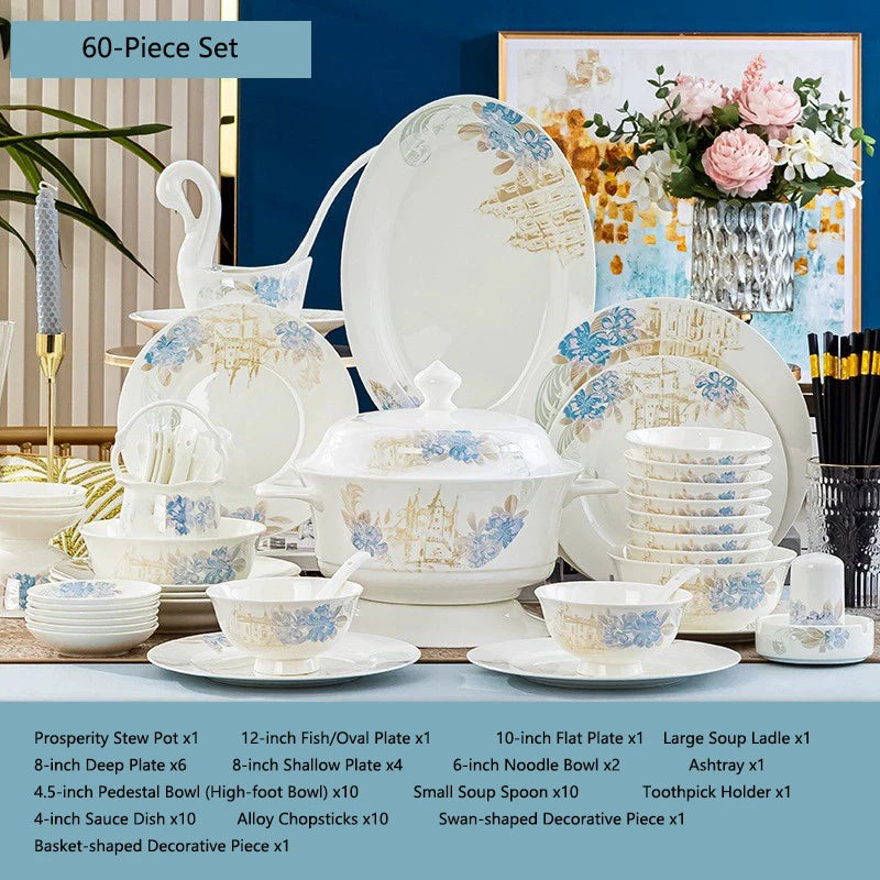 Bone china food utensils marble dinner set luxury dinnerware kitchen bowl plates dinner sets table set ceramic vintage