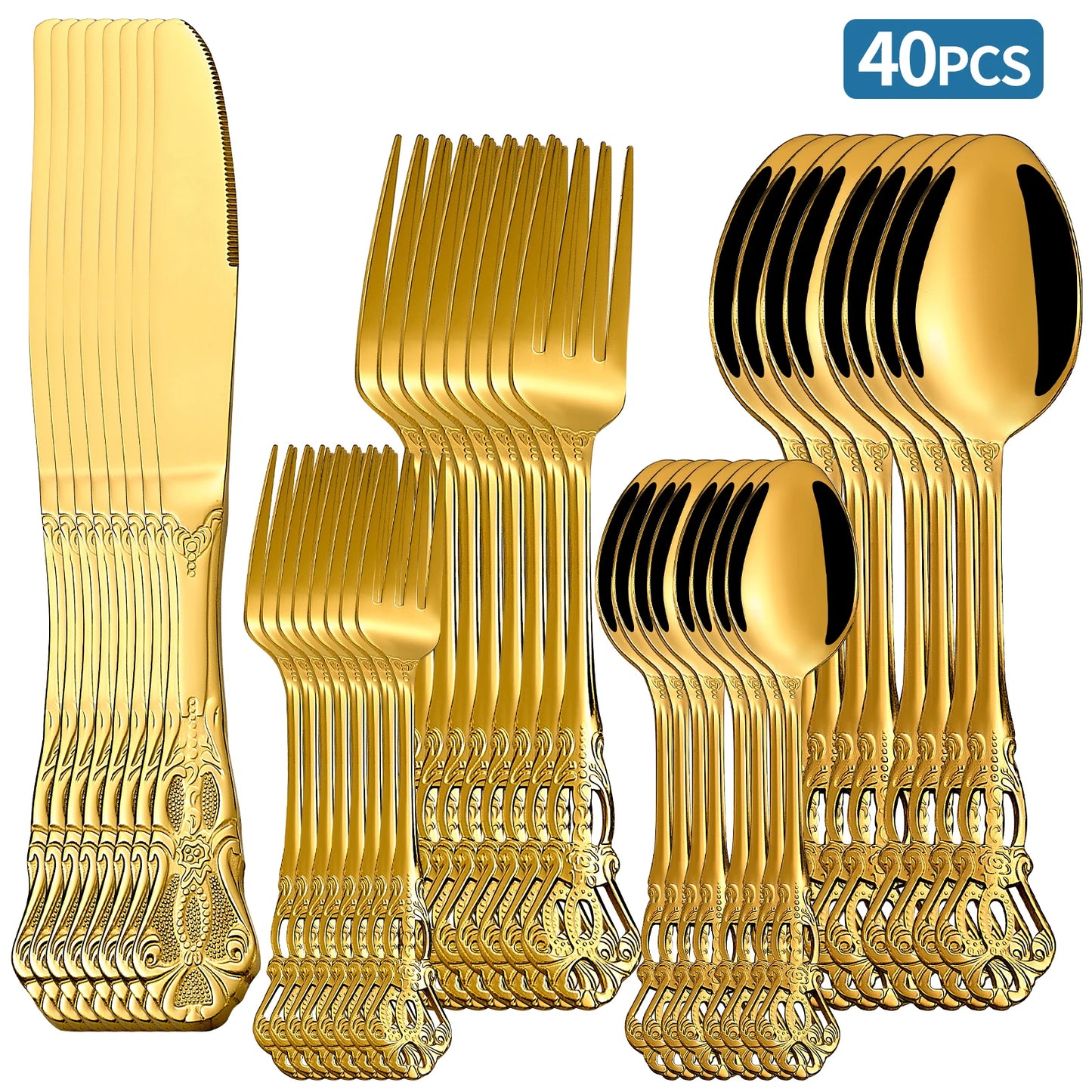20-40pcs Black/Gold/Silver Dinnerware Set including Knife/Fork/Spoon for Home Restaurant Wedding Party Use